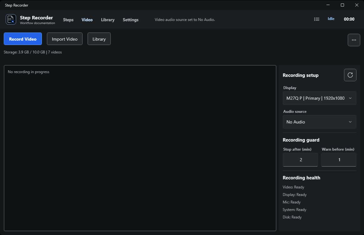 StepNDEX record your screen interface